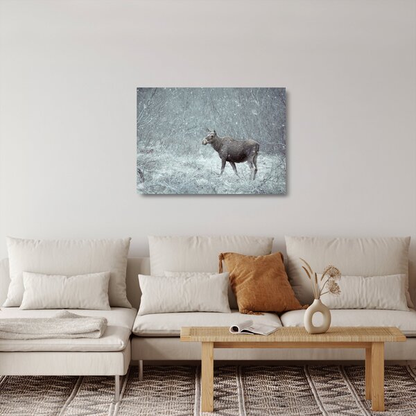 Staklena slika - Los v zasneženem gozdu (70x50 cm)
