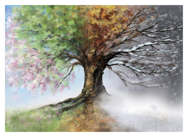 Staklena slika - Drevo štirih letnih časov (70x50 cm)