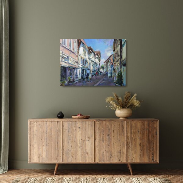 Staklena slika - Aleja starega mesta, akrilna slika (70x50 cm)