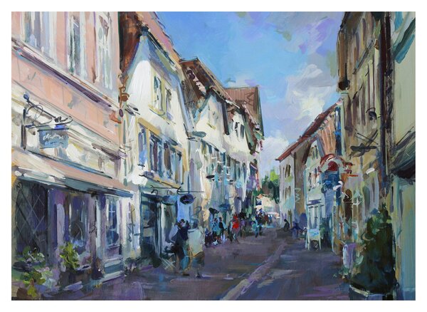 Staklena slika - Aleja starega mesta, akrilna slika (70x50 cm)
