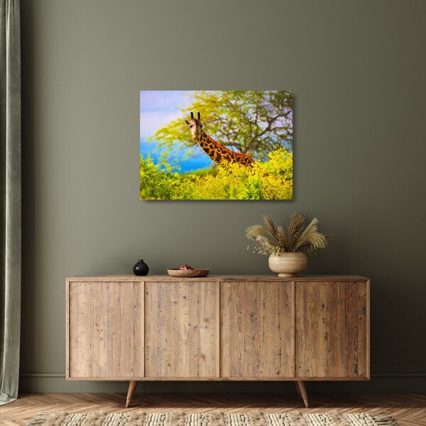 Staklena slika žirafe v Afriki (70x50 cm)