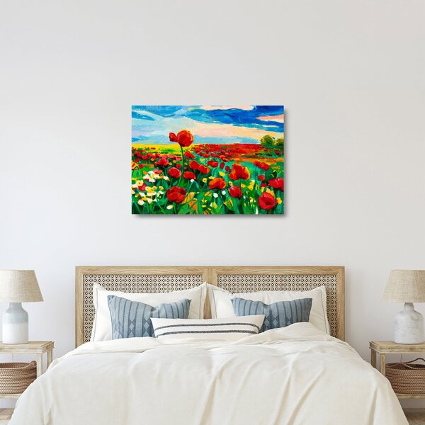 Staklena slika polja z makom (70x50 cm)