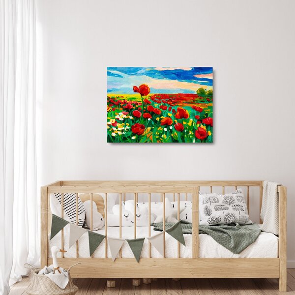 Staklena slika polja z makom (70x50 cm)