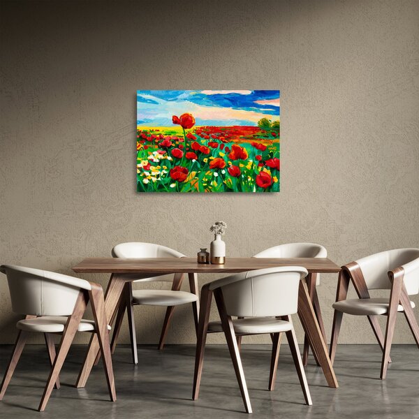 Staklena slika polja z makom (70x50 cm)