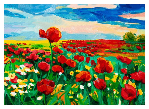 Staklena slika polja z makom (70x50 cm)