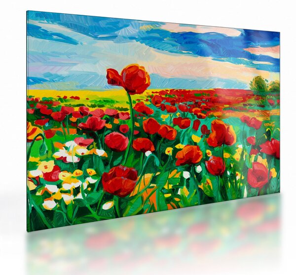 Staklena slika polja z makom (70x50 cm)