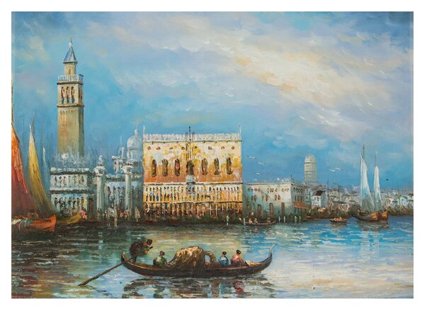 Staklena slika - Gondola skozi Benetke, oljna slika (70x50 cm)