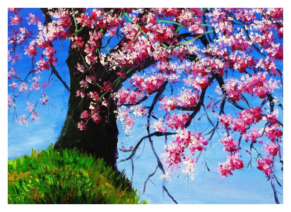 Staklena slika - naslikanega češnjevega cveta (70x50 cm)