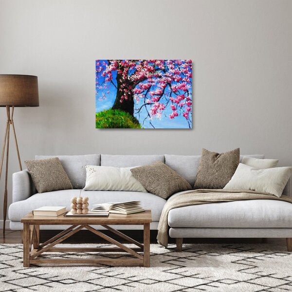Staklena slika - naslikanega češnjevega cveta (70x50 cm)