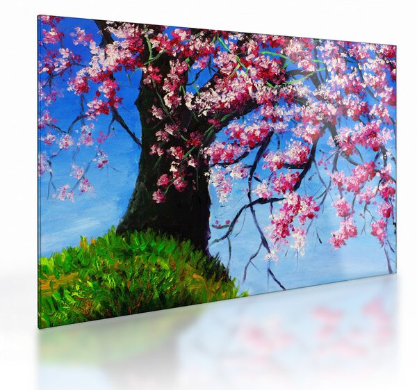 Staklena slika - naslikanega češnjevega cveta (70x50 cm)