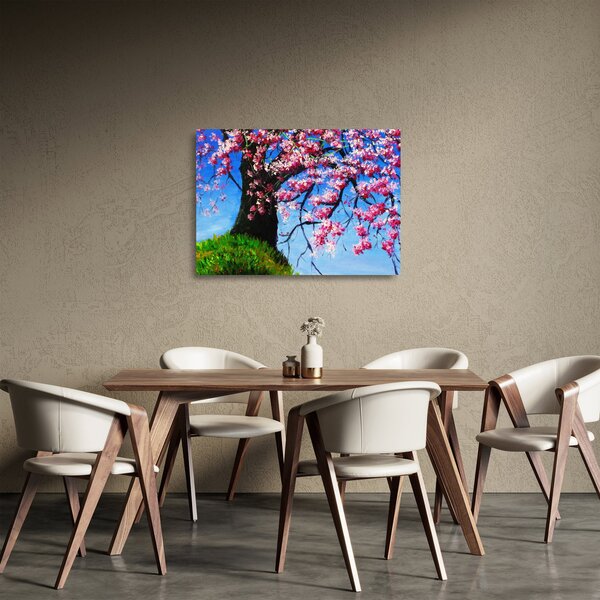 Staklena slika - naslikanega češnjevega cveta (70x50 cm)