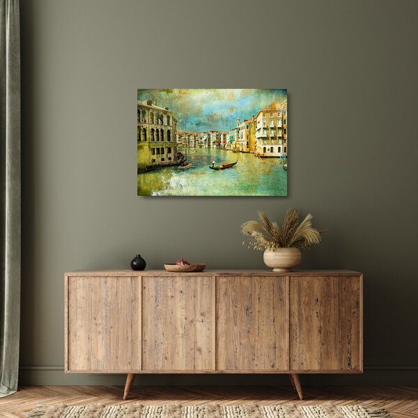 Staklena slika - Beneški kanal in gondole (70x50 cm)