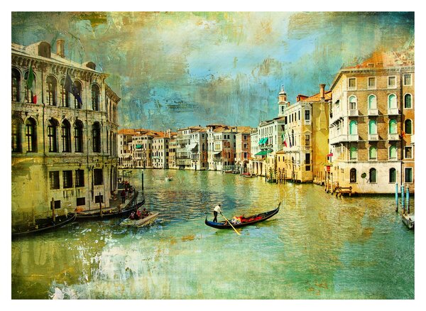 Staklena slika - Beneški kanal in gondole (70x50 cm)