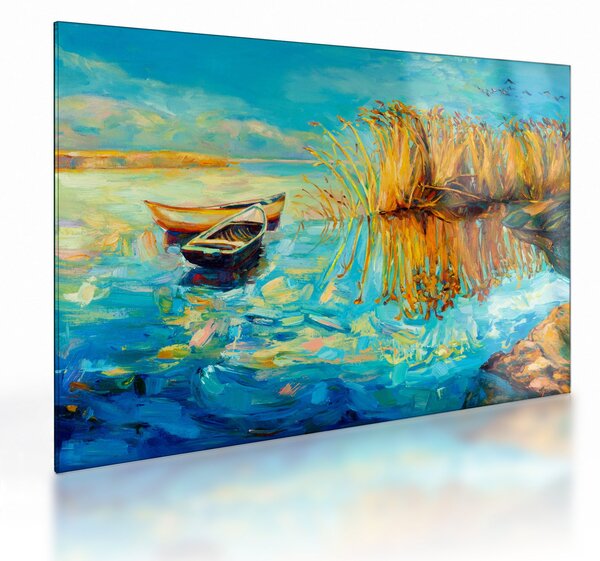 Staklena slika - Jezero s čolni (70x50 cm)