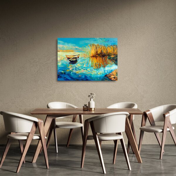 Staklena slika - Jezero s čolni (70x50 cm)