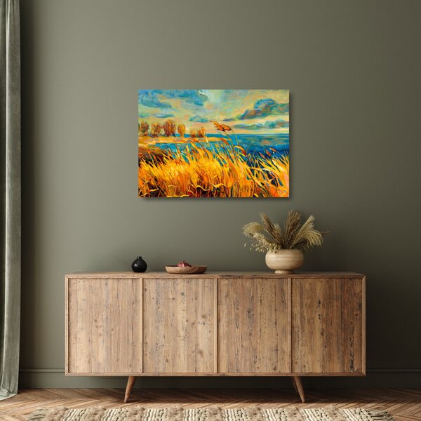 Staklena slika - Sončni zahod nad jezerom, akrilna slika (70x50 cm)