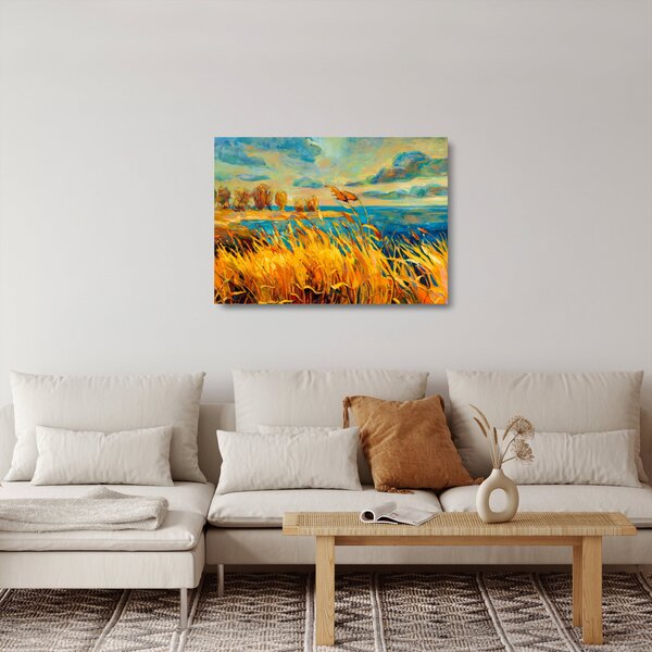 Staklena slika - Sončni zahod nad jezerom, akrilna slika (70x50 cm)