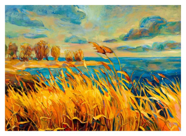 Staklena slika - Sončni zahod nad jezerom, akrilna slika (70x50 cm)