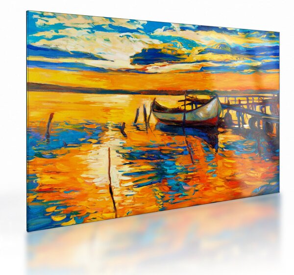 Staklena slika - Čoln ob sončnem zahodu (70x50 cm)