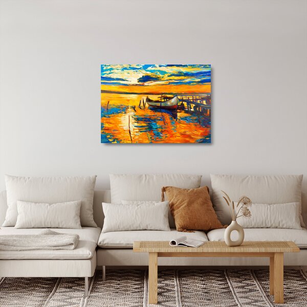 Staklena slika - Čoln ob sončnem zahodu (70x50 cm)
