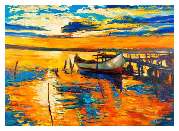 Staklena slika - Čoln ob sončnem zahodu (70x50 cm)