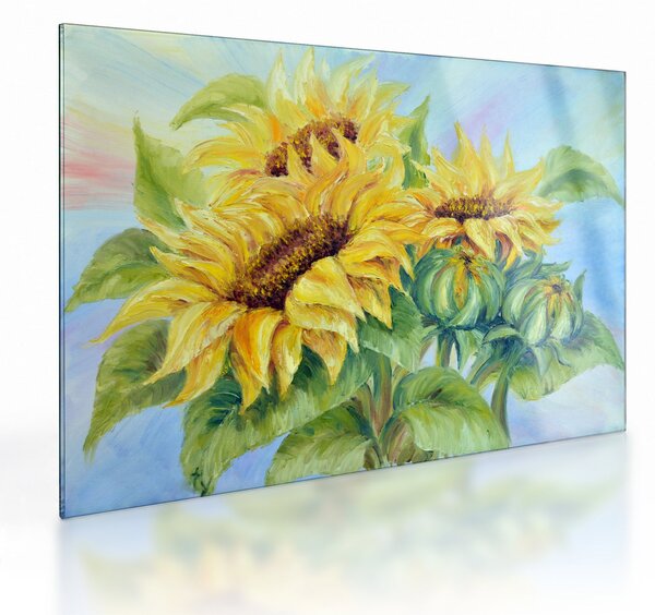 Staklena slika cvetočih sončnic (70x50 cm)
