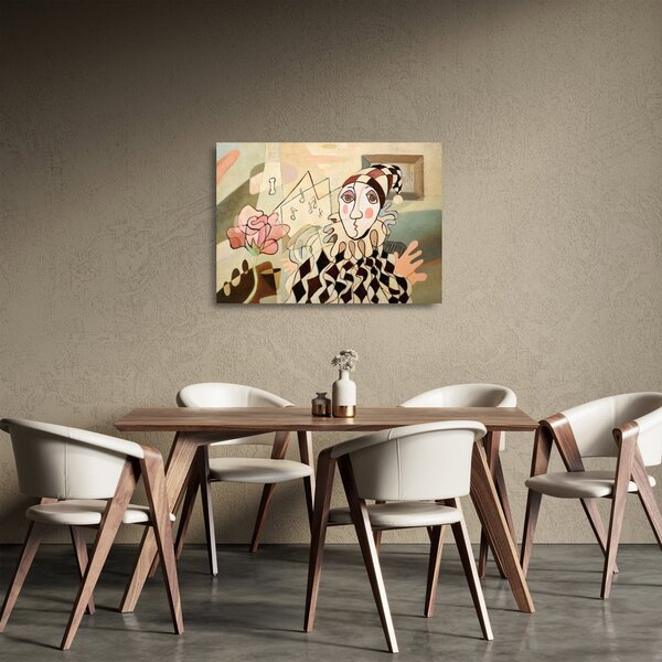 Staklena slika - Kubizem - harlekin in vrtnica (70x50 cm)