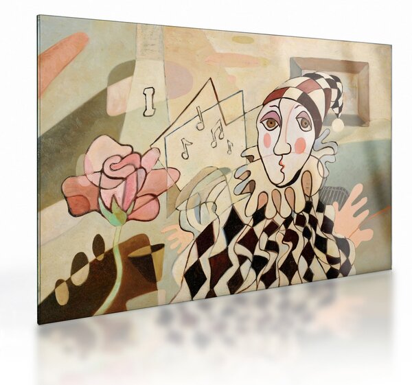 Staklena slika - Kubizem - harlekin in vrtnica (70x50 cm)