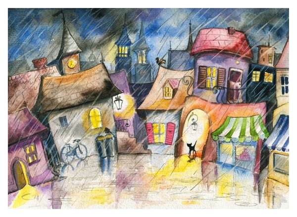 Staklena slika - Deževen večer (70x50 cm)
