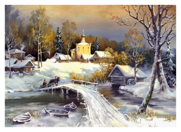 Staklena slika - Zimsko mesto (70x50 cm)