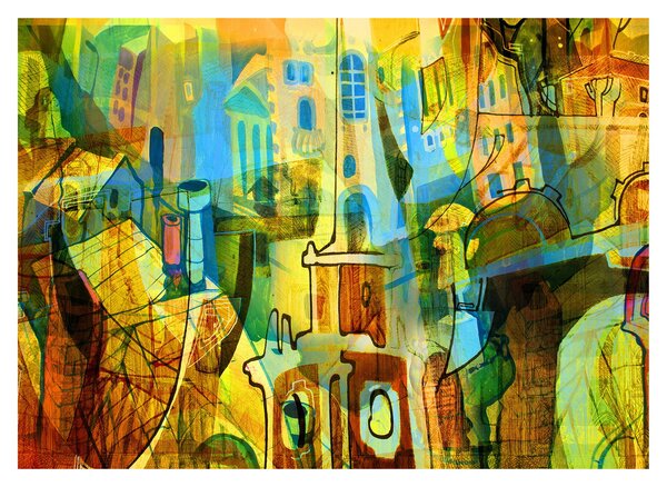 Staklena slika - Arhitektura, kubistična abstrakcija (70x50 cm)