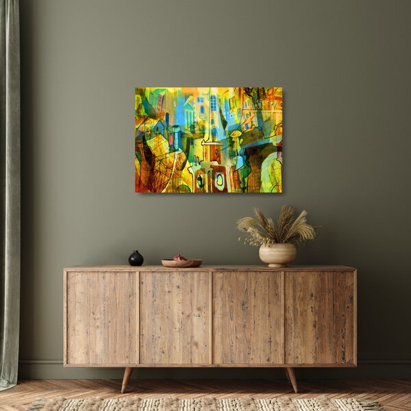 Staklena slika - Arhitektura, kubistična abstrakcija (70x50 cm)