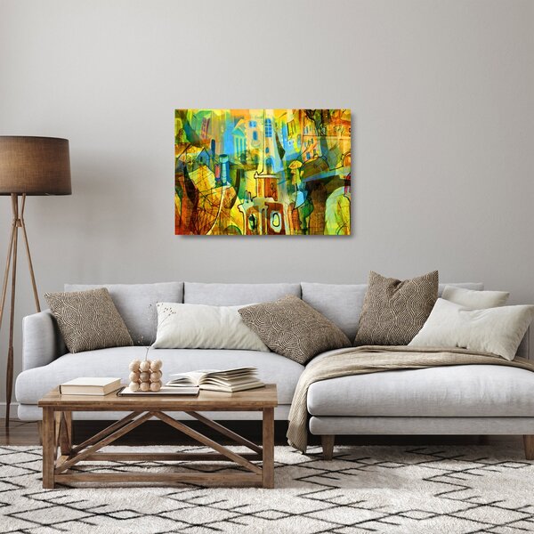 Staklena slika - Arhitektura, kubistična abstrakcija (70x50 cm)