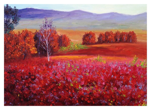 Rdeča pokrajinska staklena slika (70x50 cm)