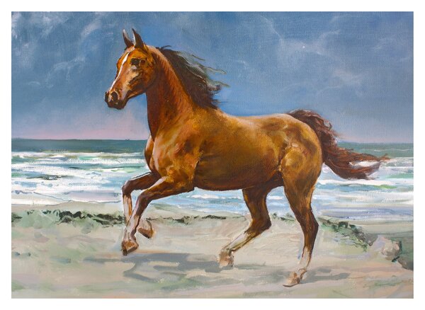 Staklena slika konja na plaži (70x50 cm)
