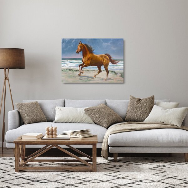 Staklena slika konja na plaži (70x50 cm)