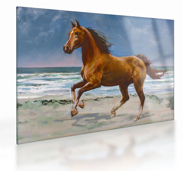 Staklena slika konja na plaži (70x50 cm)