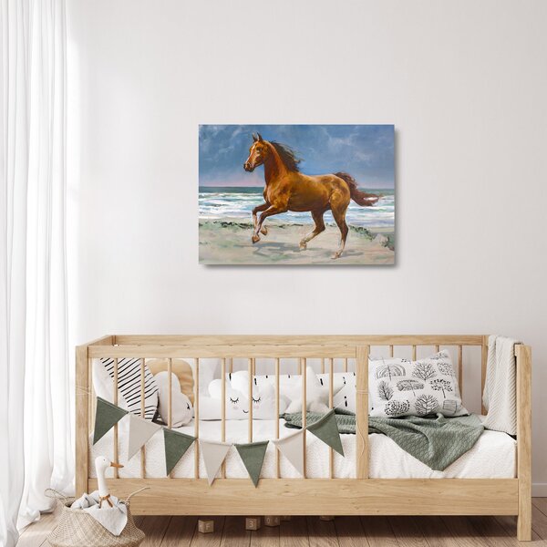 Staklena slika konja na plaži (70x50 cm)