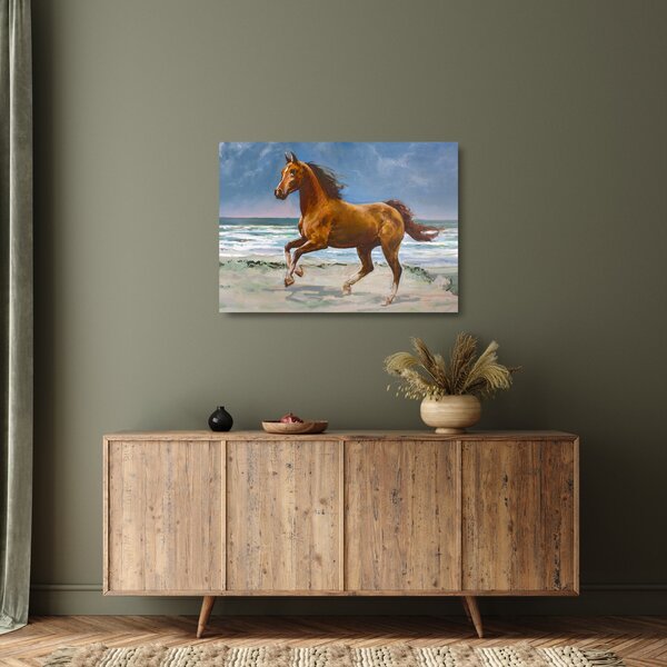 Staklena slika konja na plaži (70x50 cm)