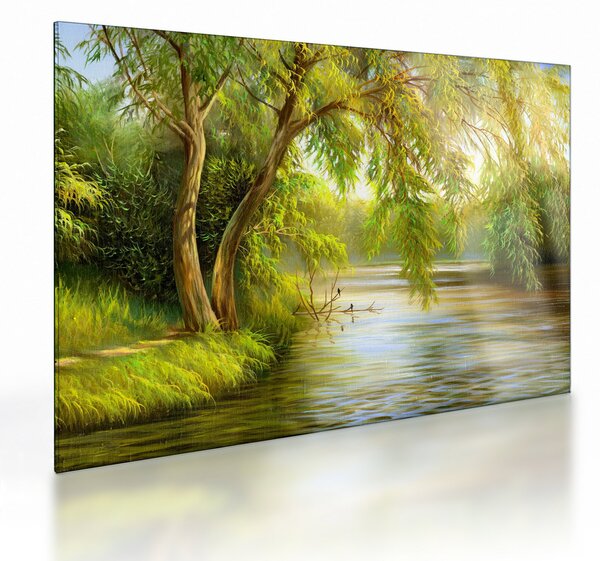 Staklena slika - Vrba ob jezeru, oljna slika (70x50 cm)