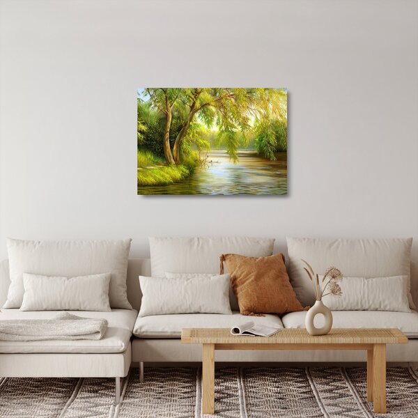 Staklena slika - Vrba ob jezeru, oljna slika (70x50 cm)