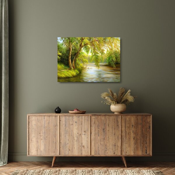 Staklena slika - Vrba ob jezeru, oljna slika (70x50 cm)