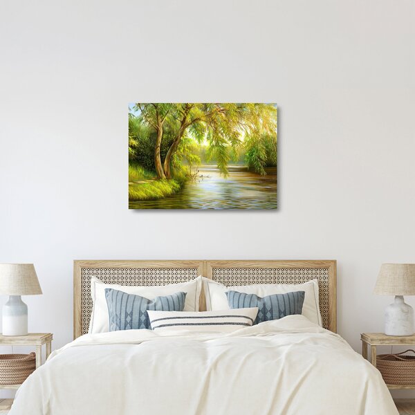 Staklena slika - Vrba ob jezeru, oljna slika (70x50 cm)