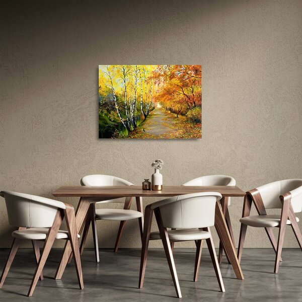 Staklena slika - Romantična uličica ob vodi, oljna slika (70x50 cm)