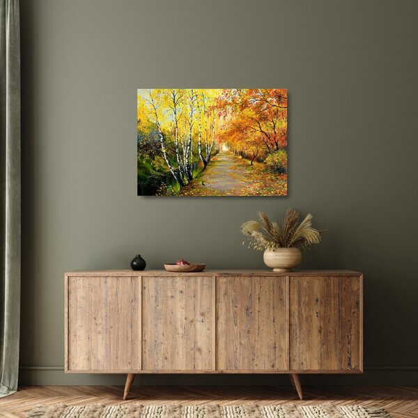 Staklena slika - Romantična uličica ob vodi, oljna slika (70x50 cm)