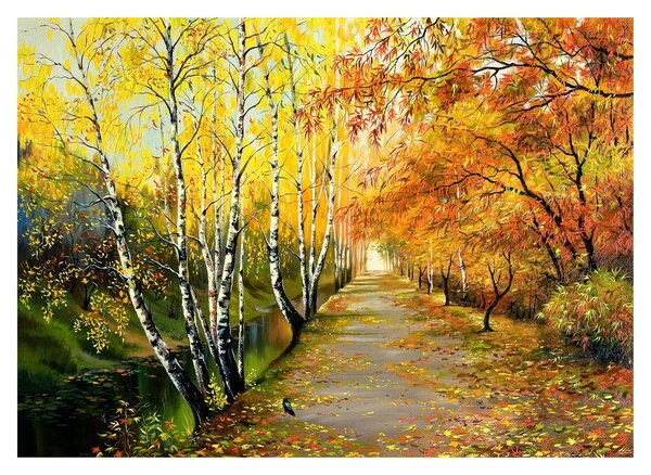 Staklena slika - Romantična uličica ob vodi, oljna slika (70x50 cm)