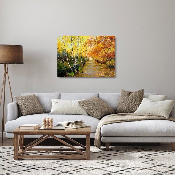 Staklena slika - Romantična uličica ob vodi, oljna slika (70x50 cm)