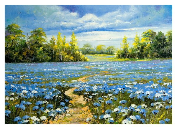 Staklena slika - Pot na polju, oljna slika (70x50 cm)