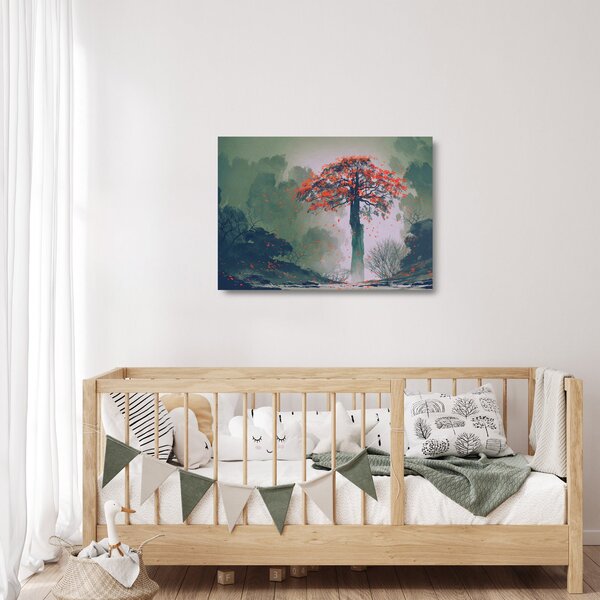 Staklena slika osamljenega rdečega drevesa (70x50 cm)