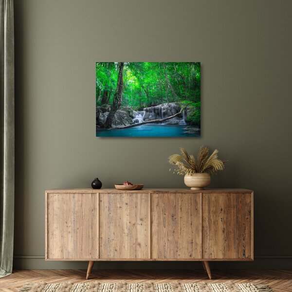 Staklena slika - slap Erawan, Kanchanaburi, Tajska (70x50 cm)